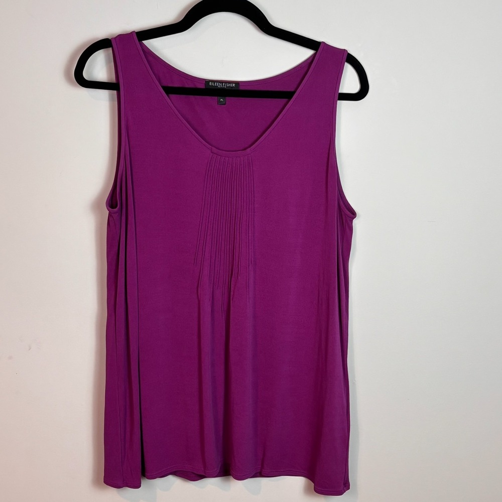 Eileen Fisher Womens Purple Pleated 100% Silk Sleeveless Blouse sz Petite Large